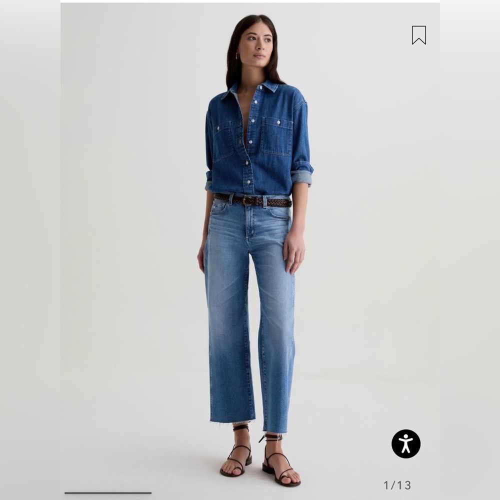 AG Adriano Goldschmied Blue Saige Wide Leg Crop with Panel Jeans 29